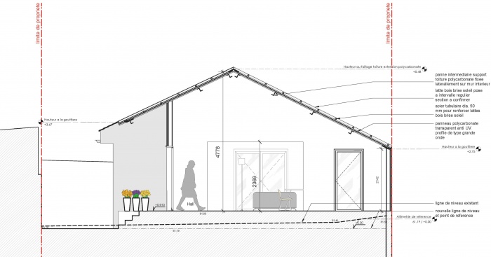 Maison V- une extension en bois : coupe transversale2